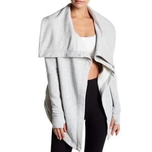 Z by Zella Studio Wrap Cardigan Sweater Top Size M Heather Gray Shawl Collar